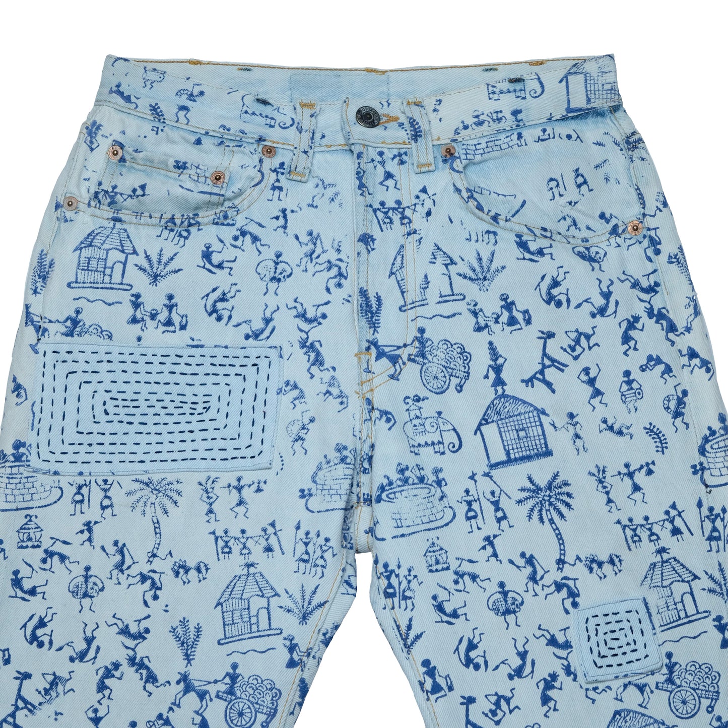 Upcycled Warli Hand Blocked Jean