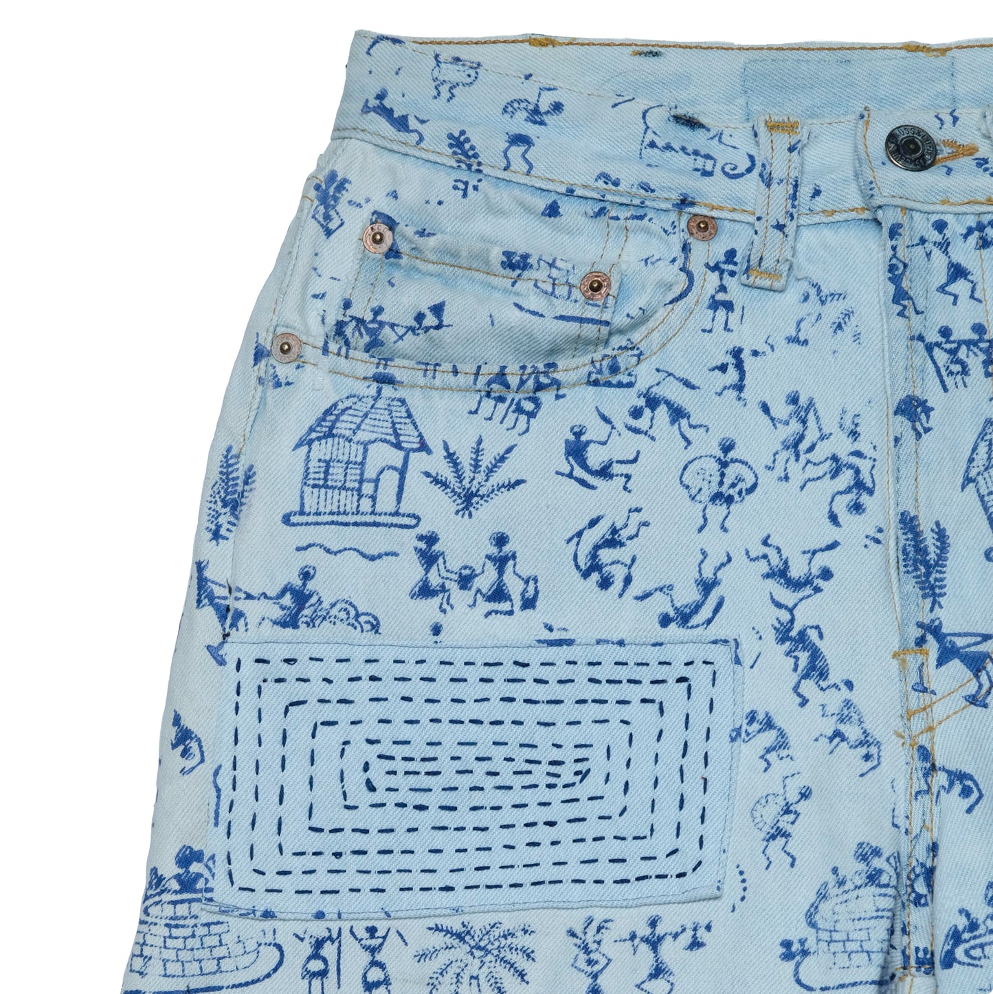 Upcycled Warli Hand Blocked Jean