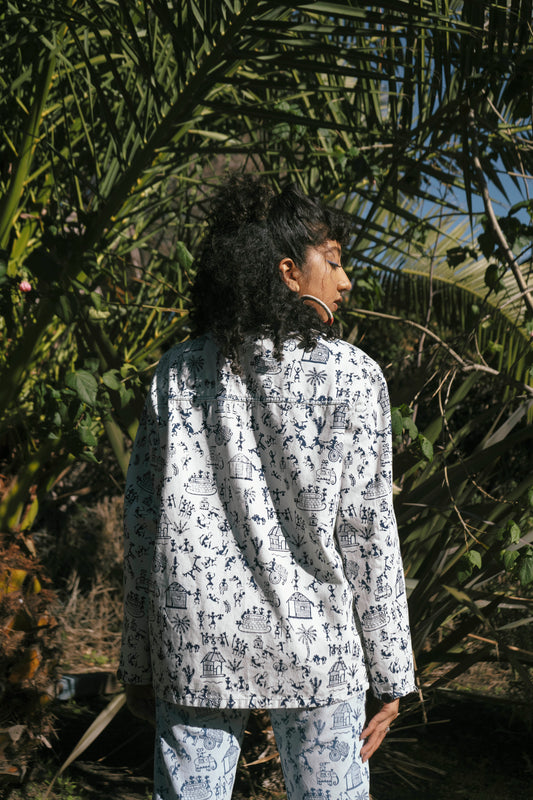 Upcycled Warli Block Printed Chore Coat