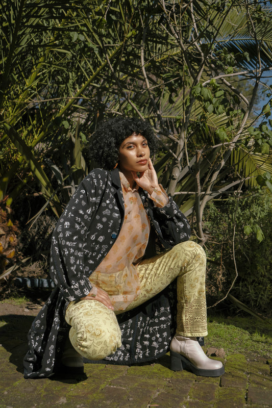 Upcycled Warli Embroidered Shop Coat
