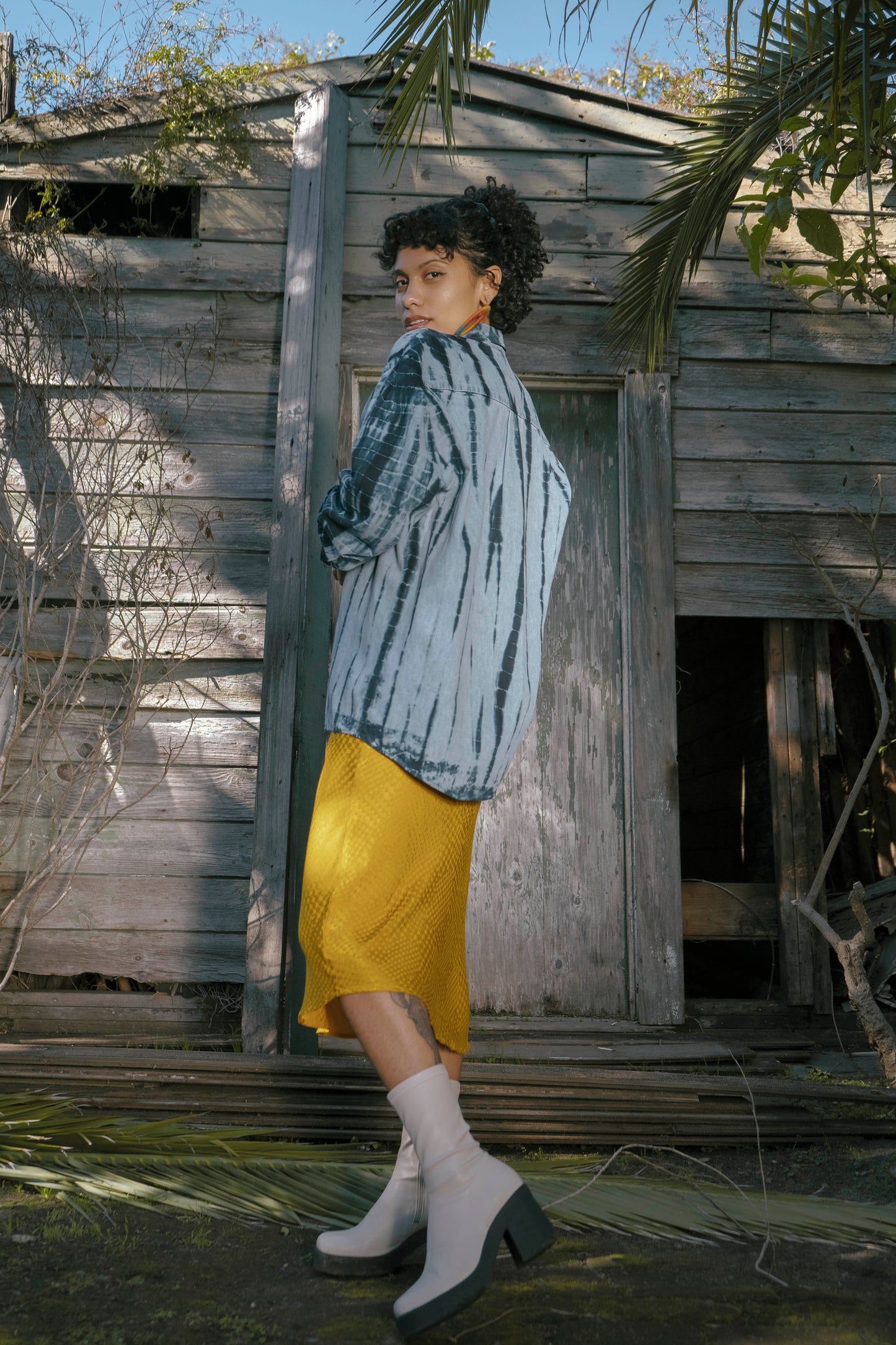 Upcycled Hand Dyed Shibori Denim Shirt